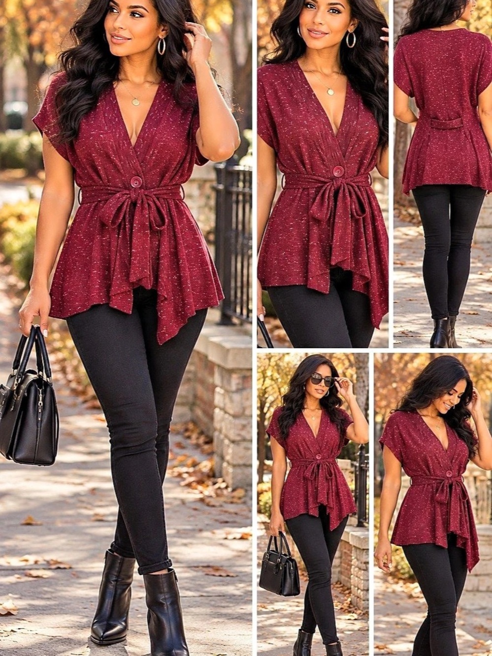 New Directions Burgundy Wrap Tunic Top Size Medium NWT